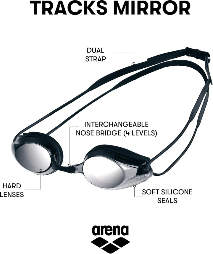 arena Tracks Anti-Fog Wettkampf Schwimmbrille Unisex für Erwachsene, Schwimmbrille mit UV-Schutz, 4