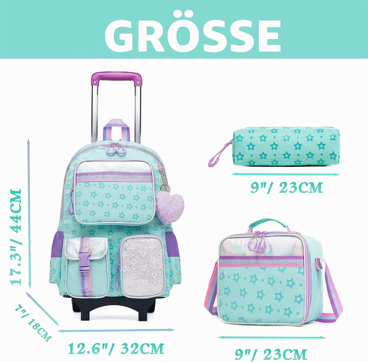 HTgroce 3pcs Kinder Trolley Rucksack Schultasche Schulranzen Mädchen schultrolleys Schulrucksack Kin