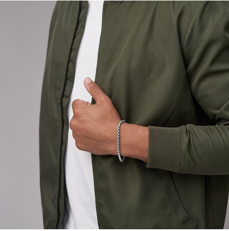 Fossil Herrenarmband, All Stacked Up Edelstahl-Kettenarmband Grau, Grau