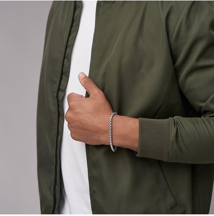 Fossil Herrenarmband, All Stacked Up Edelstahl-Kettenarmband Grau, Grau