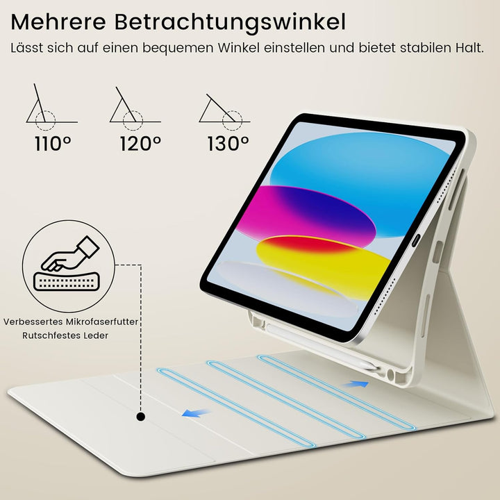 Hülle mit Tastatur für iPad A16 11./10. Gen 11/10.9 Zoll, Cremeweiss | mit Stifthalte, Magnetisch Ab