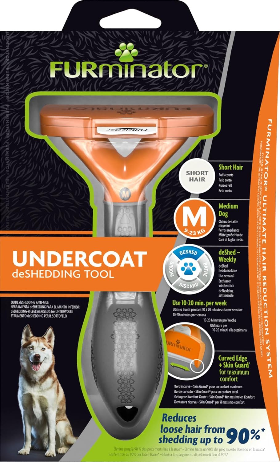 FURminator deShedding-Tool Hund Grösse M Kurzhaar - Hundebürste für mittelgrosse Hunde zur Entfernun