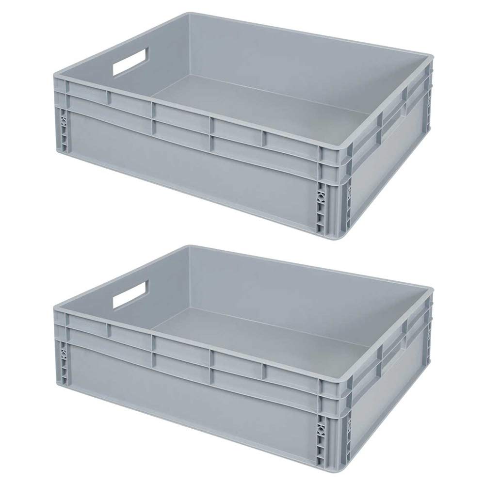 BRB 2 Eurobehälter mit 2 Durchfassgriffen, LxBxH 800x600x220 mm, grau