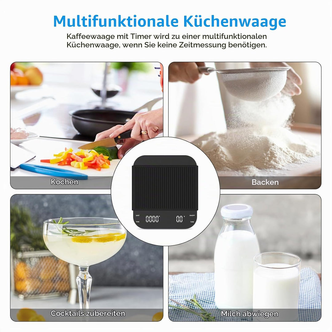 Brifit Kaffeewaage mit Timer, Espresso Waage 3kg/0.1g, Hochpräzise Feinwaage, Waage Küchenwaage USB,