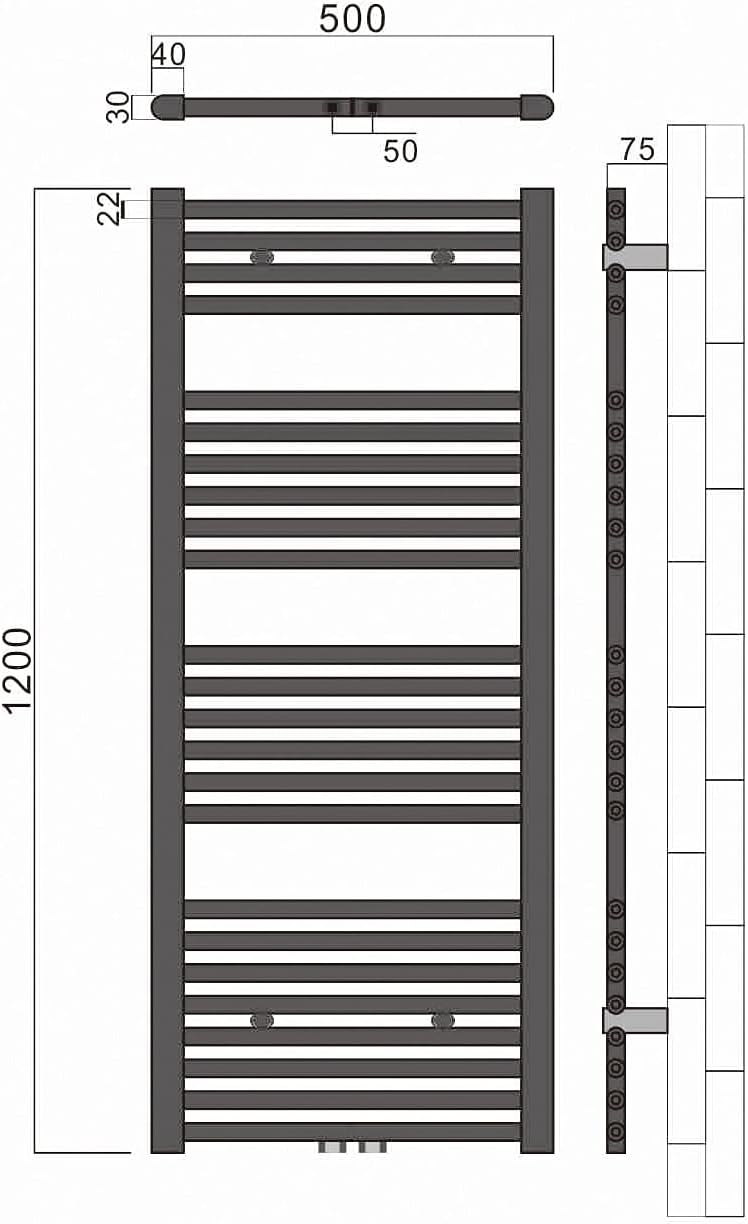 ELEGANT Badheizkörper 1200 x 500mm handtuchheizkörper anthrazit vertikal Design Heizkörper Bad Hantu
