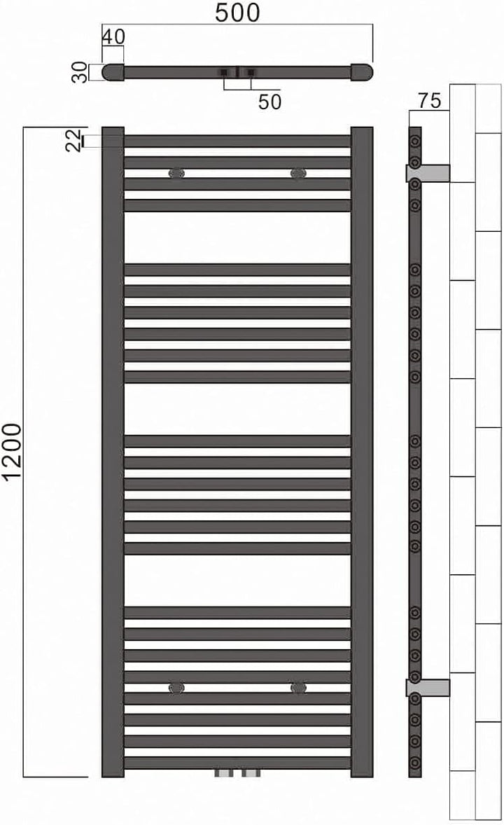 ELEGANT Badheizkörper 1200 x 500mm handtuchheizkörper anthrazit vertikal Design Heizkörper Bad Hantu
