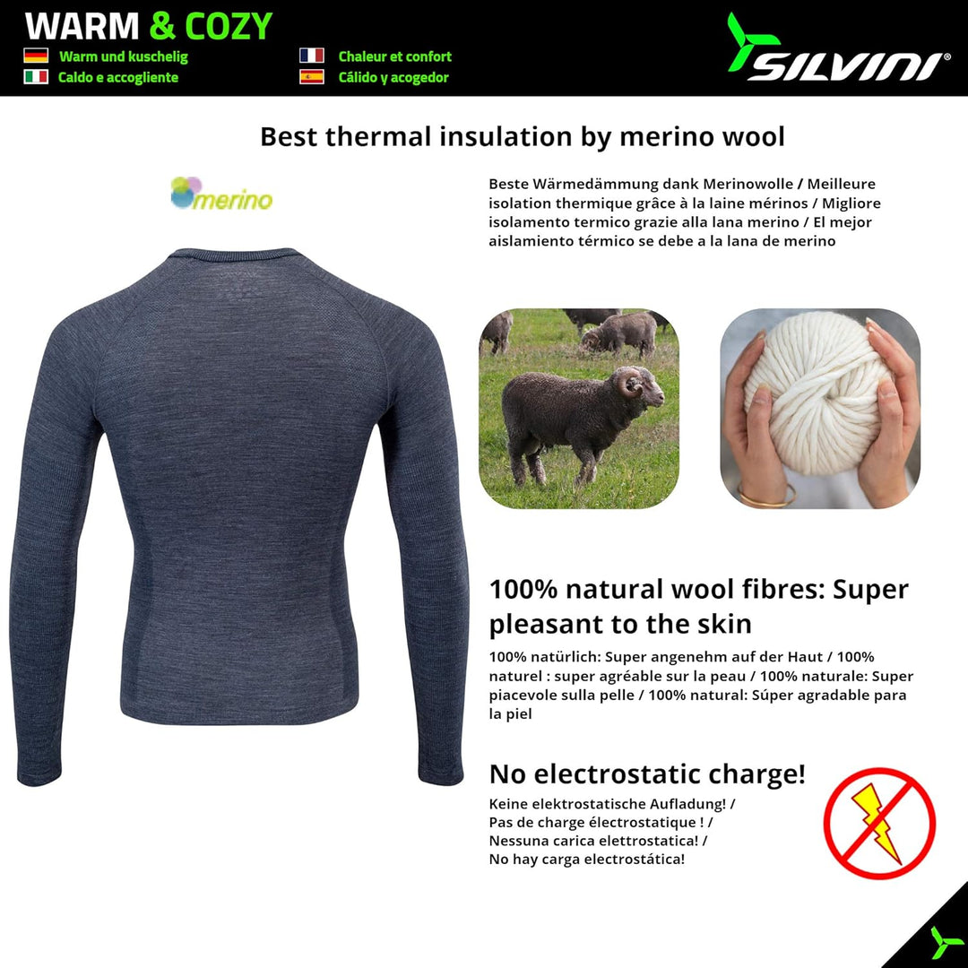 SILVINI Lana Thermoshirt Herren Langarm Thermounterwäsche Herren Merino Thermo Oberteil Herren Merin