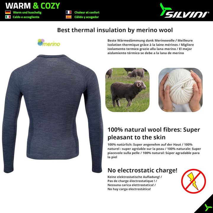 SILVINI Lana Thermoshirt Herren Langarm Thermounterwäsche Herren Merino Thermo Oberteil Herren Merin