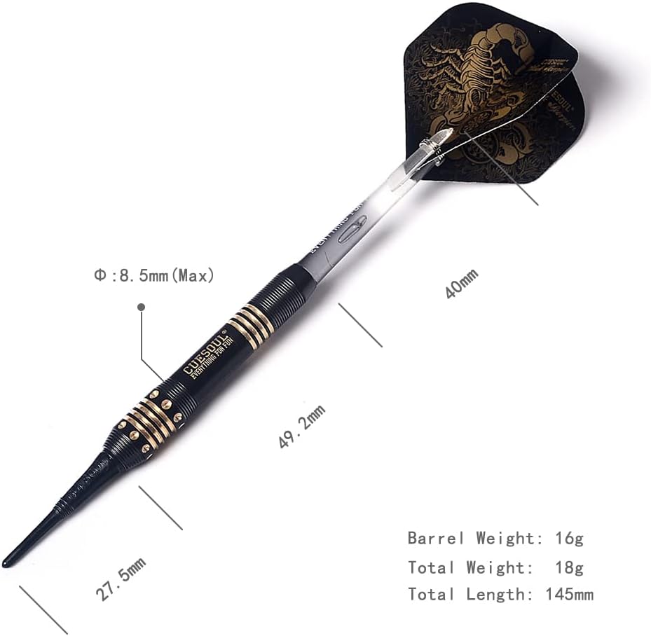 Cuesoul 16 Grams Deluxe Soft Tip Darts Set with Luxury Case（Black Scorpion Series） HX-STL-B2303+D604