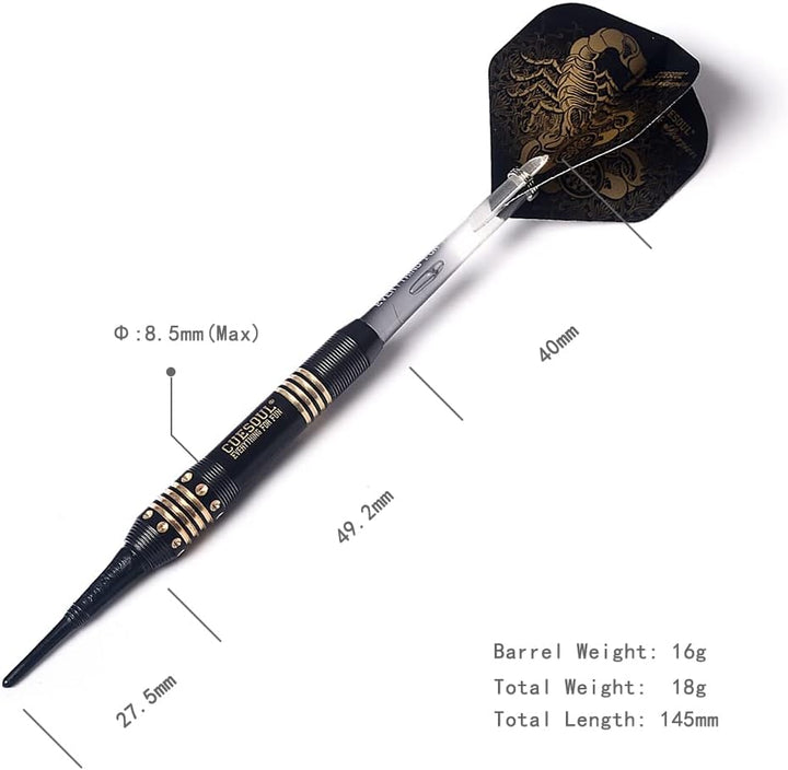Cuesoul 16 Grams Deluxe Soft Tip Darts Set with Luxury Case（Black Scorpion Series） HX-STL-B2303+D604