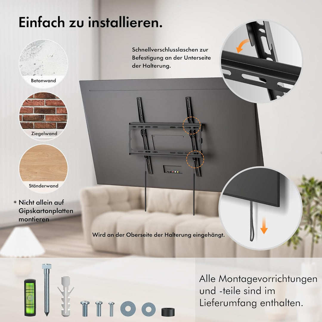 VonHaus TV Wandhalterung für 32-75"-Bildschirme, Ultra-schmale Wandhalterung Fernseher mit Wasserwaa