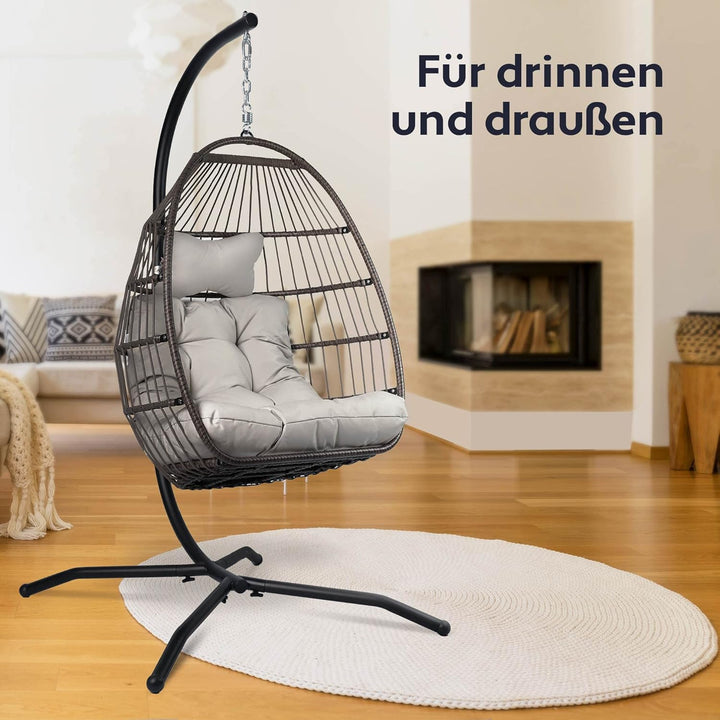 VITA5 Hängesessel mit Gestell - Bequemer Hängekorb Sessel - Rattan Hängesessel Outdoor und Indoor -