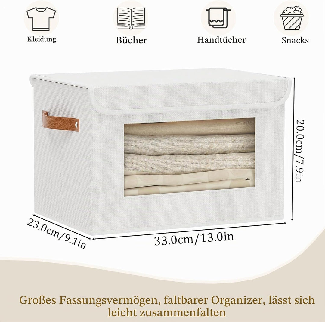 YheenLf Aufbewahrungsbox mit Deckel, Kleiderschrank Organizer, Stoffboxen mit transparentem Fenster,