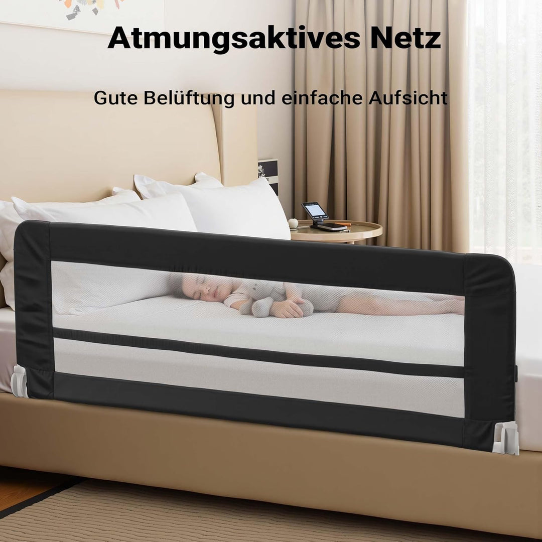 Wiltec Bettschutzgitter 150 x 42 cm, klappbares Bettgitter, Kinder Rausfallschutz aus Nylon und Meta