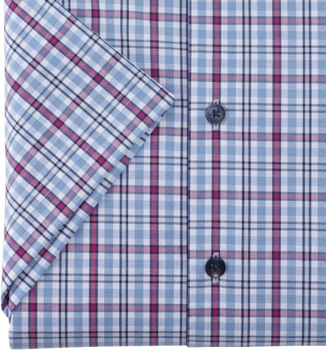 OLYMP Herren Businesshemd Kurzarm Luxor 24/Seven,Kariert,modern fit,Modern Kent 38 Fuchsia 95, 38 Fu