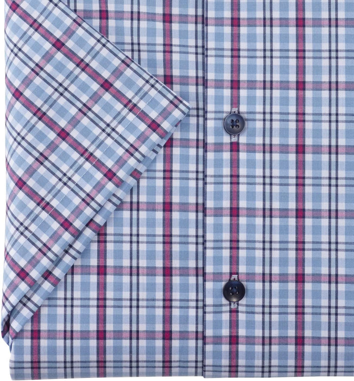 OLYMP Herren Businesshemd Kurzarm Luxor 24/Seven,Kariert,modern fit,Modern Kent 38 Fuchsia 95, 38 Fu
