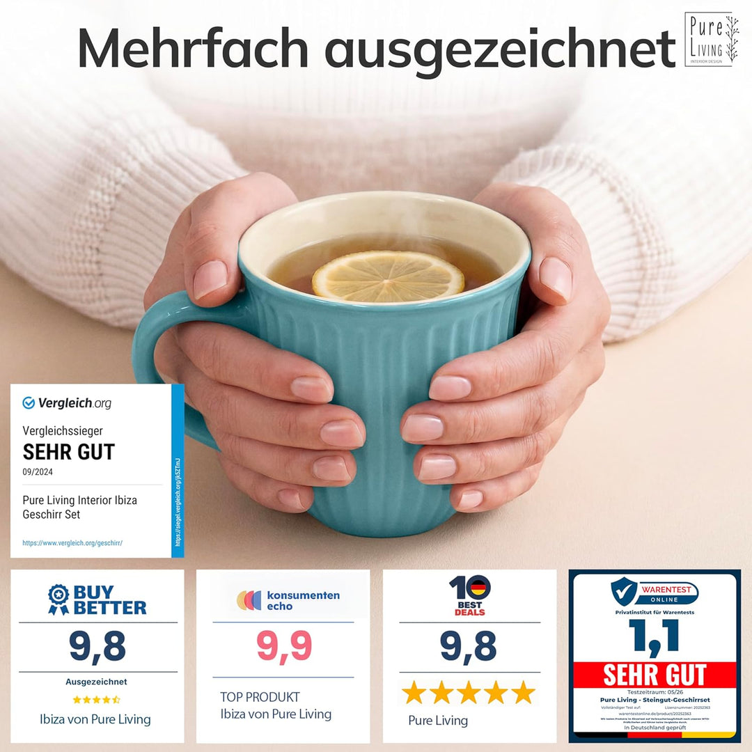 Steingut Kaffeetassen 6 Personen Hygge TESTSIEGER, Traumhaftes Skandinavisches Steingut Tassen Set,