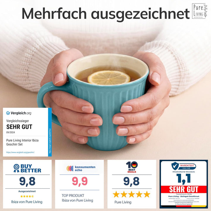 Steingut Kaffeetassen 6 Personen Hygge TESTSIEGER, Traumhaftes Skandinavisches Steingut Tassen Set,