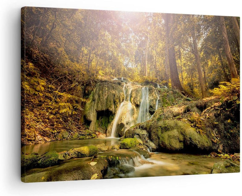 Bilder auf Leinwand Wald Wasserfall Natur Umwelt Leinwandbild 70x50cm Wandbilder Dekoration Wohnzimm