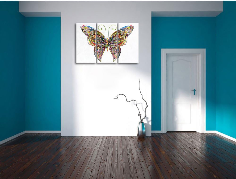 Pixxprint Prächtiger Schmetterling weiss 3-Teiler Leinwandbild 120x80 Bild auf Leinwand