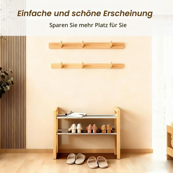 LEMIKKLE Schuhregal Holz Eiche 2-stöckig, Erweiterbar Mit Edelstahl-Elementen, Ideal Für Enge Räume,