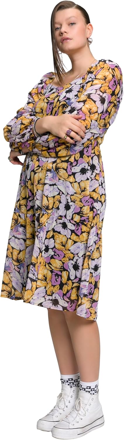 Studio Untold Damen grosse Grössen Übergrössen Plus Size Blumen-Kleid, A-Line, Carree-Ausschnitt, La