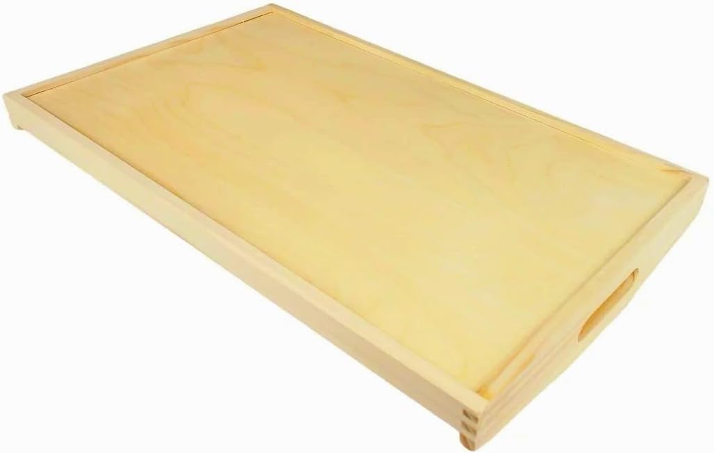Wooden World Mittleres Holztablett Servierbett Frühstück mit Griffen natur lackiertes Holz 35 x 25 x