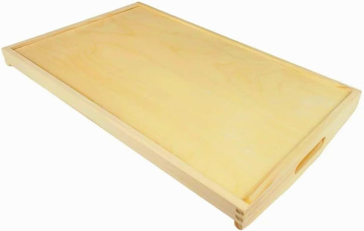 Wooden World Mittleres Holztablett Servierbett Frühstück mit Griffen natur lackiertes Holz 35 x 25 x