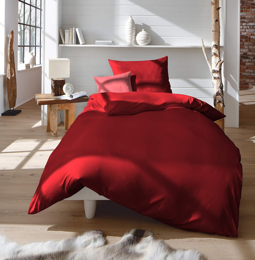 fleuresse Uni-Colours Bettwäsche-Set, Mako Satin, 100 Prozent Baumwolle, Fb. Bordeaux-rot, 240 x 220