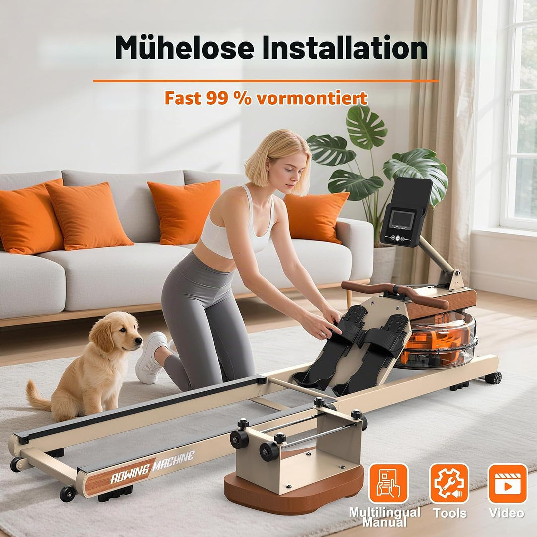 Rudergerät für Zuhause Klappbar: Bluetooth Rudergerät Wasser mit Verstellbarem Tablethalter - 98% Vo