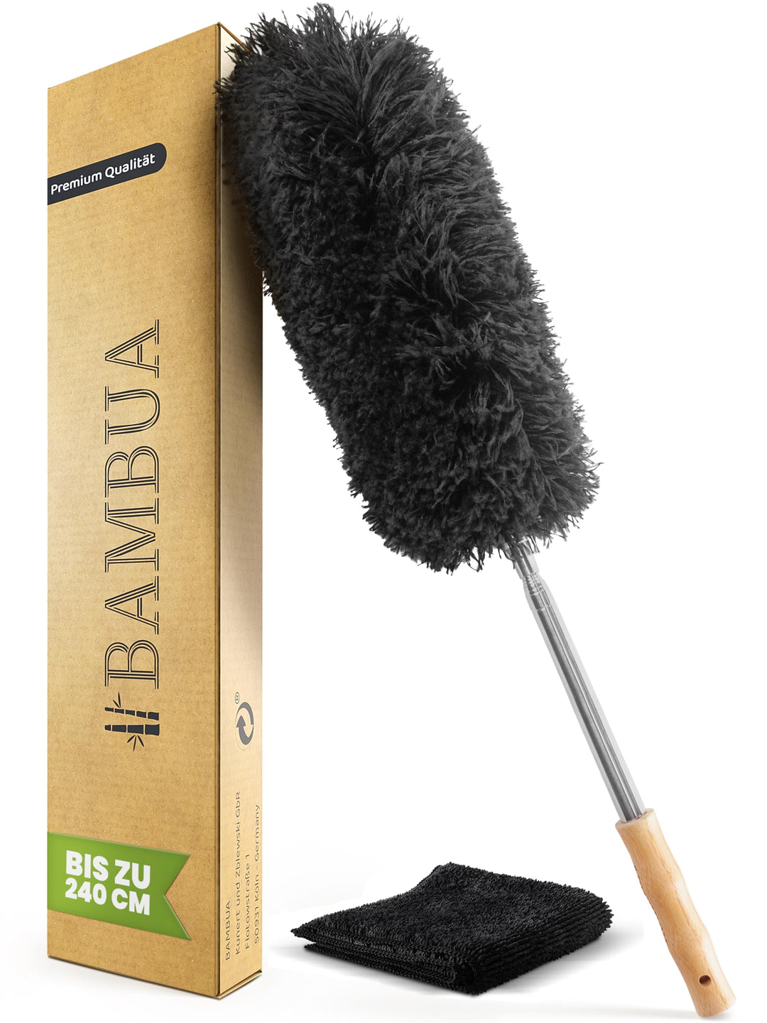 BAMBUA Staubwedel Teleskop - Effektiver Staubfänger mit erstklassiger Mikrofaser - Nachhaltiger Bamb
