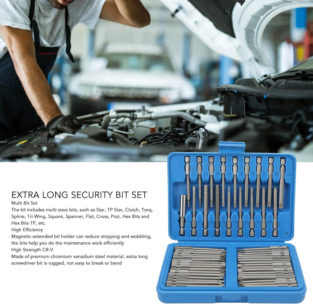 fansheng Schraubendreher-Bit-Satz, 50 Stück magnetischer extra Langer Sicherheits-Bit-Satz, Schraube