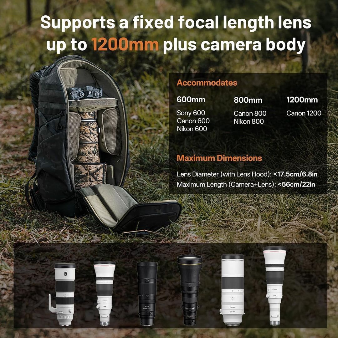 PGYTECH OnePro ST Supertele Kamerarucksack Für 600–1200mm Objektive,Schwarz | AerisFrame Tragesystem