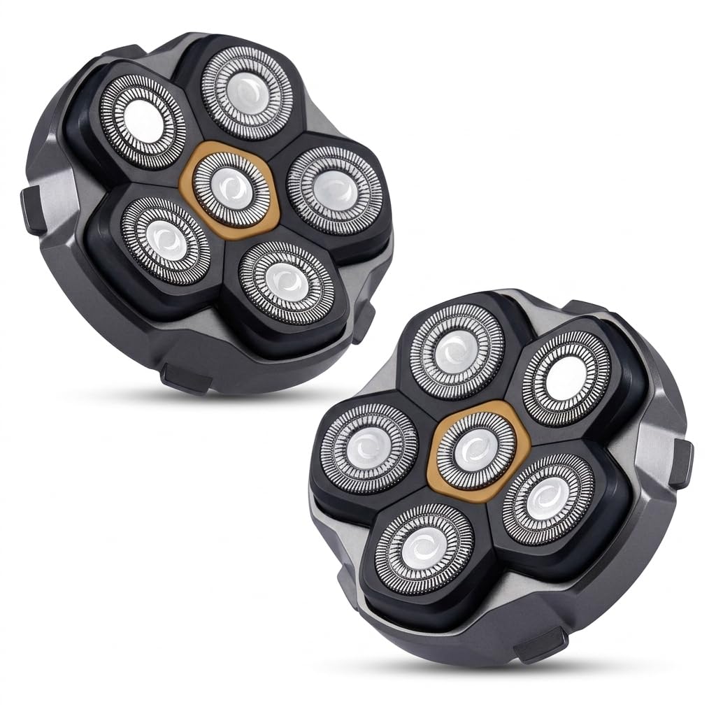 2 Stück Ersatzrasierkopf für Glatzen Rasierer Herren,LOEVERY 6D Magnetischer Scherkopf,Nass- und Tro