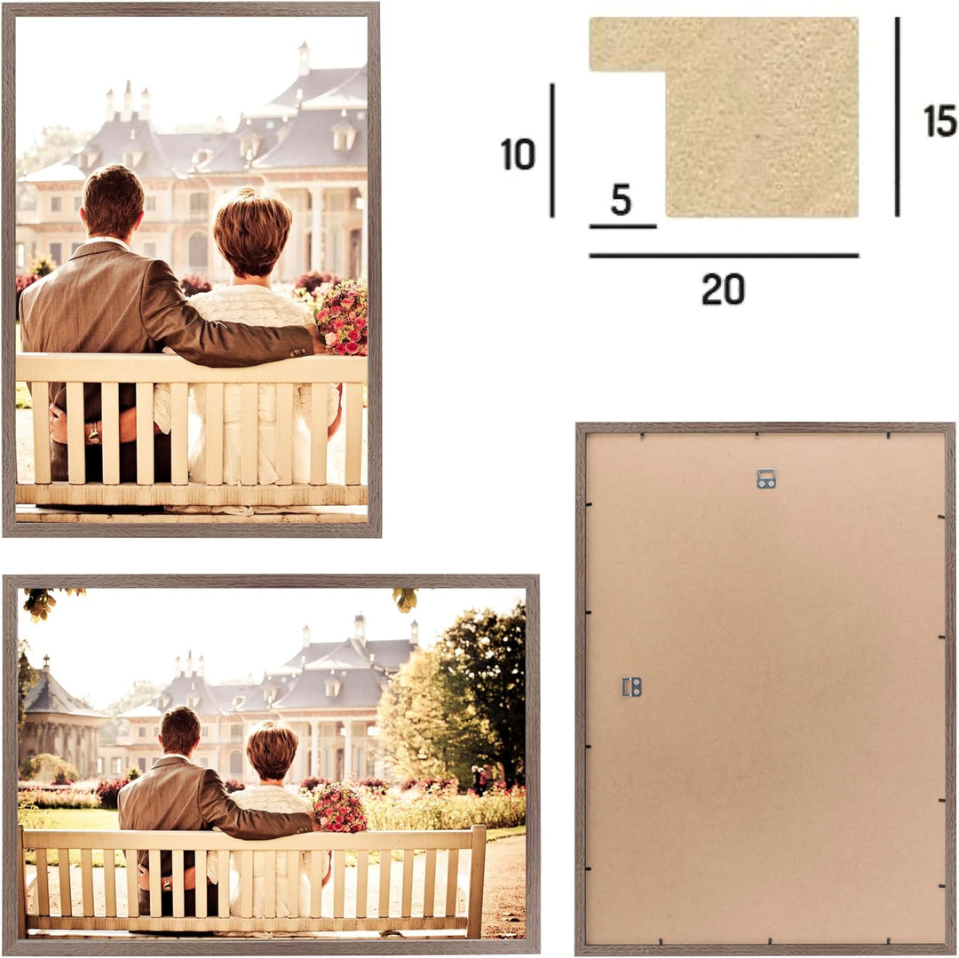 CABBEL Doppelpack (2er Set) Bilderrahmen 40x50 cm, Braun, stabiles MDF-Holz Rahmen, bruchsicherem Pl