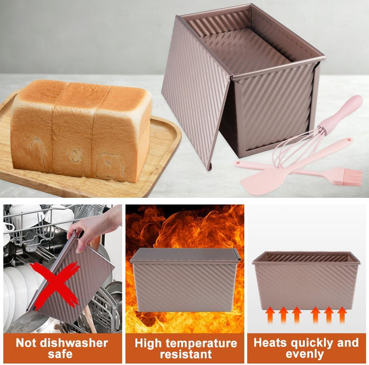 2 Stück Toastbrot Backform Mit Deckel 450g&230g Teig Antihaft Kastenform Mit Deckel,Roségold Wellen