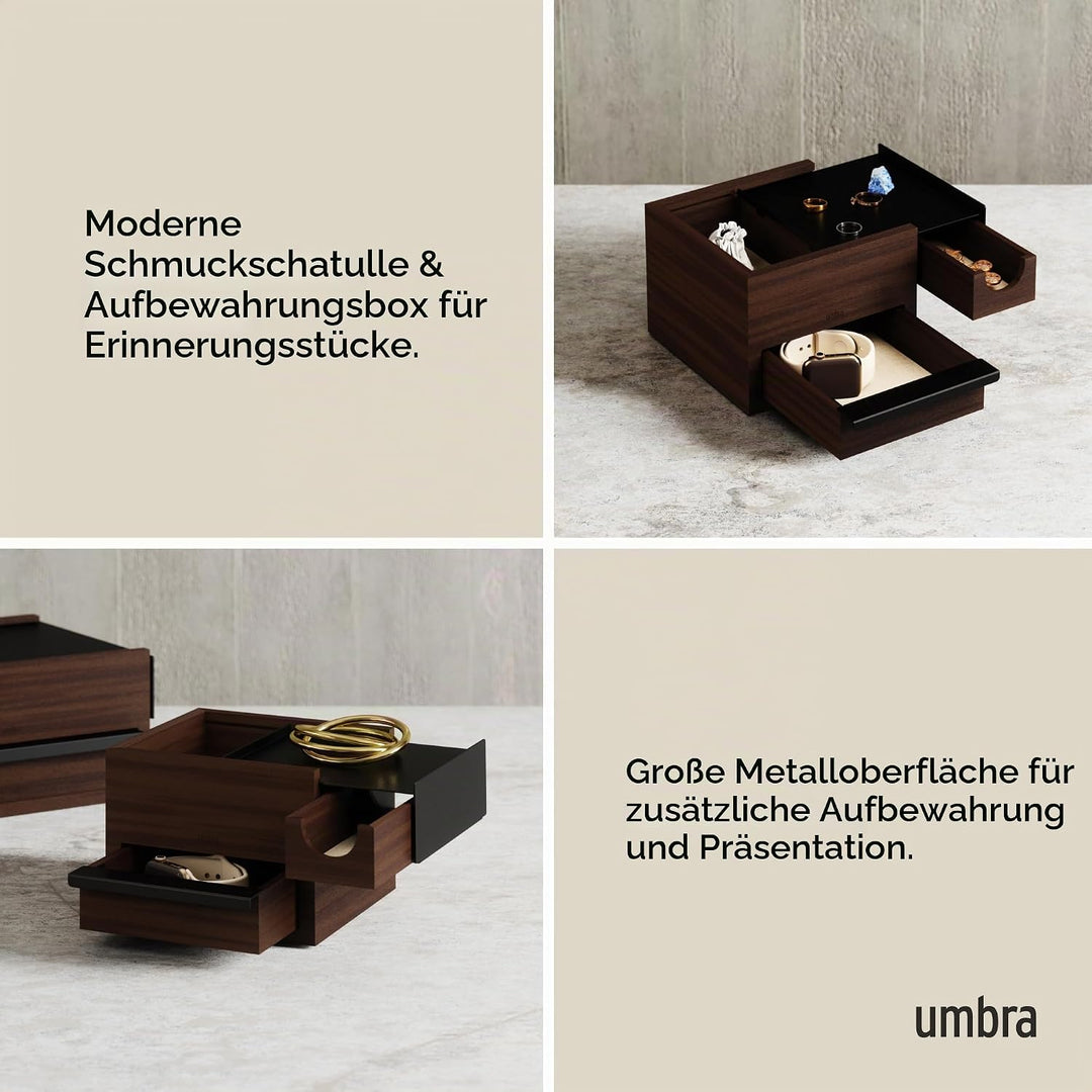 Umbra Stowit Mini Design Schmuckkasten – moderne Schmuck Box mit Geheimfächern für Ringe, Armbänder,