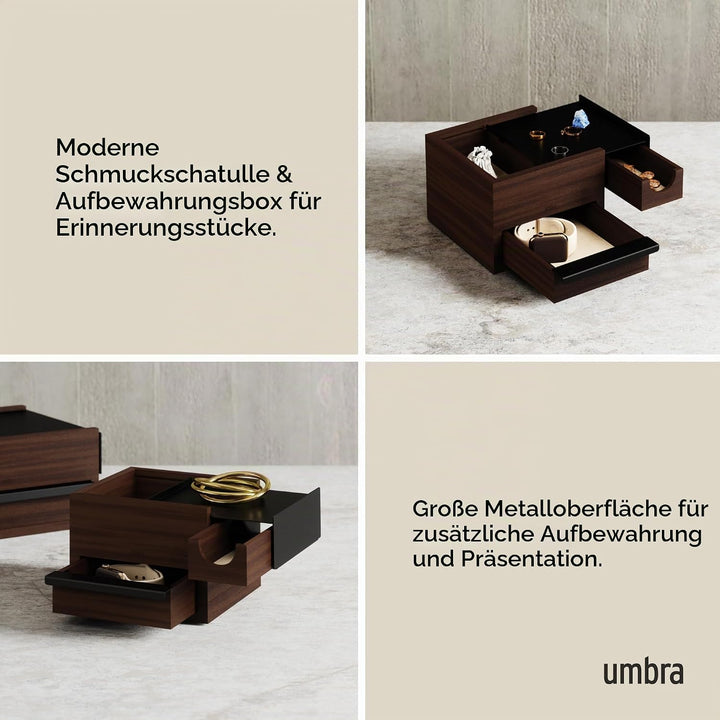 Umbra Stowit Mini Design Schmuckkasten – moderne Schmuck Box mit Geheimfächern für Ringe, Armbänder,