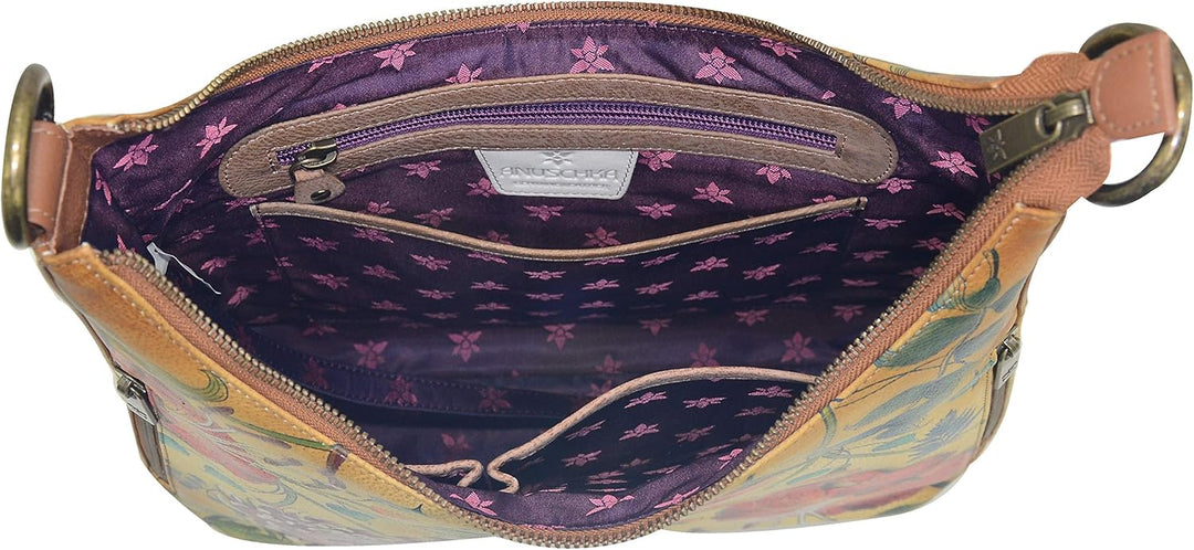 Anuschka Handbemalte Schmale Hobo Tasche, Erweiterbar, mit Crossbody Riemen Caribbean Garden, Caribb