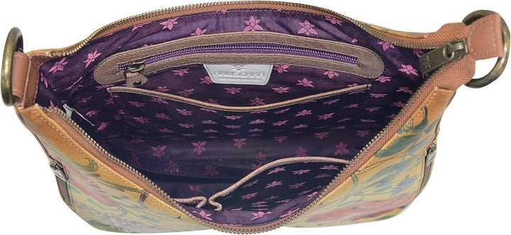 Anuschka Handbemalte Schmale Hobo Tasche, Erweiterbar, mit Crossbody Riemen Caribbean Garden, Caribb