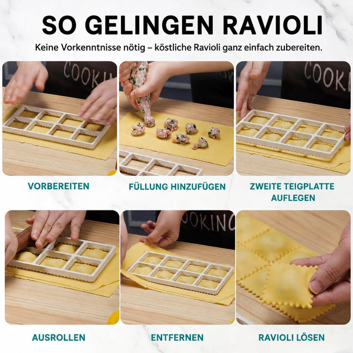 Ravioli Maker Set, 5-teilig, 8er Ravioliform mit Nudelholz &amp; Teigrädchen, 5-Teilig