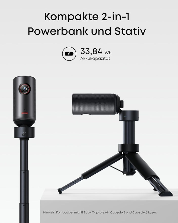 NEBULA Capsule Powerbank-Stativ, Bis zu 2 Std. Integrierter Akku, 215mm bis 840mm Höhenverstellbar,
