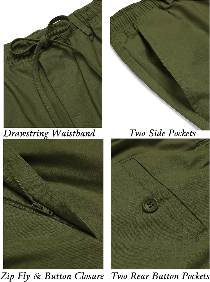 COOFANDY Herren Leinenhose mit Kordelzug Leicht Sommerhose Freizeithose Einfarbig Hose Lang für Männ