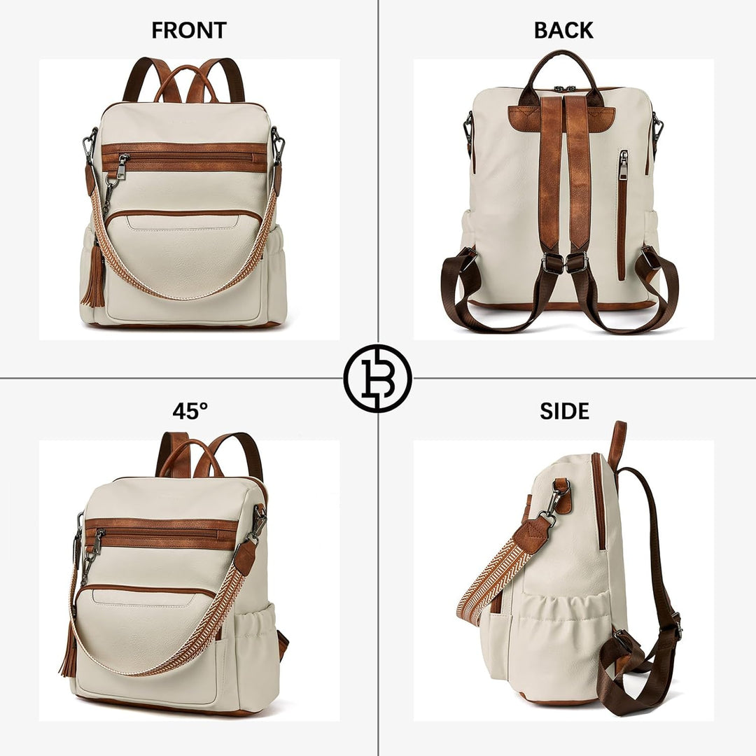 BOSTANTEN 2 Pieces Leder Rucksack Damen Freizeitrucksack Reise Handtasche Rucksackhandtasche Tagesru