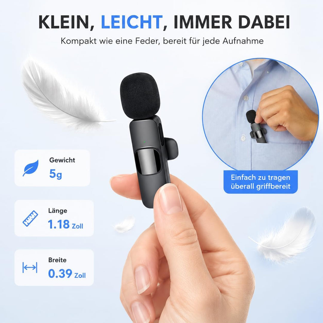 Kabelloses Lavalier Mikrofon für iPhone &amp; Android, Ansteckmikrofon mit USB-C &amp; Lightning, Handy Mikr