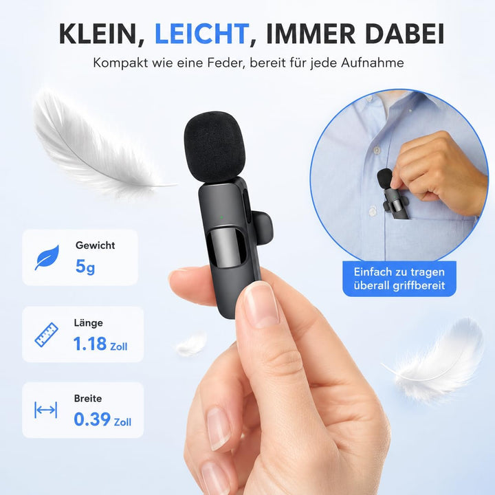 Kabelloses Lavalier Mikrofon für iPhone &amp; Android, Ansteckmikrofon mit USB-C &amp; Lightning, Handy Mikr
