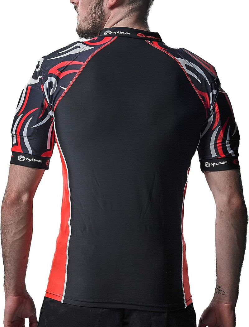 Optimum Razor Rugby Oberteil mit Schulterschutz Schwarz/Rot Large Boys (X-Small) Junior, Schwarz/Rot