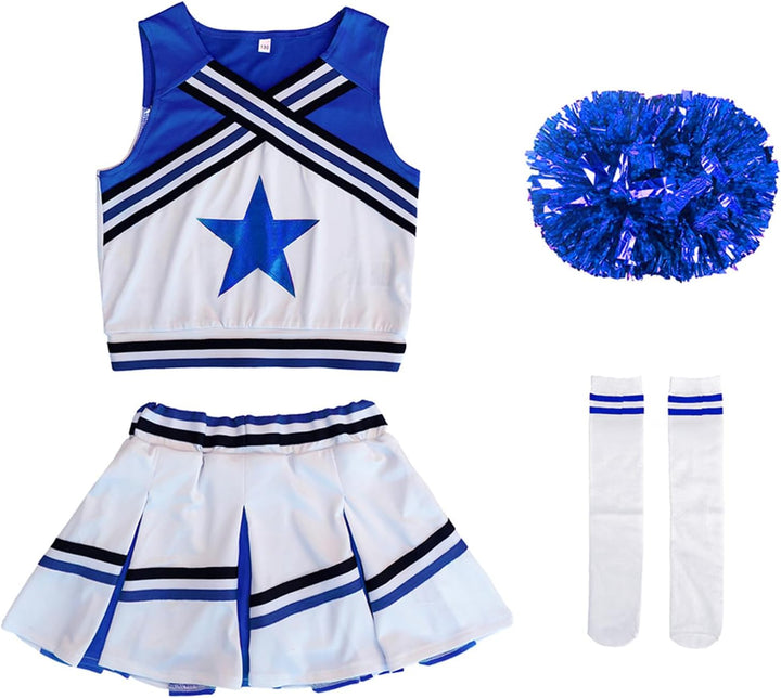 LOLANTA Mädchen Karneval Kostüm, Cheerleader kleid mit Pompoms und Socken, Mittelschule Cheerleading