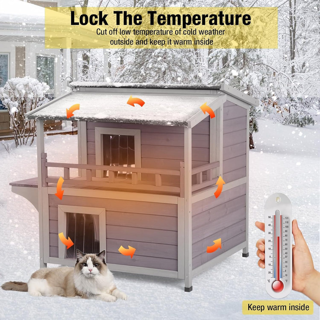 Aivituvin Katzenhaus Outdoor Winterfest aus Holz, Isoliert Feral katzenhöhle Wetterfest für Winter D