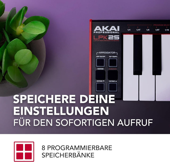 AKAI Professional LPK25 - USB MIDI Keyboard Controller mit 25 responsiven Synth-Tasten für Mac und P